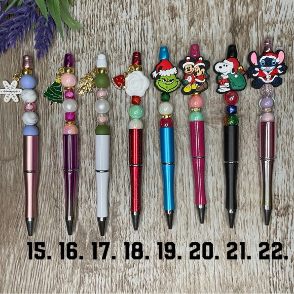 Handcrafted Christmas Pens Beaded Unique Artisan Gifts Office Accessories - Picture 1 of 10